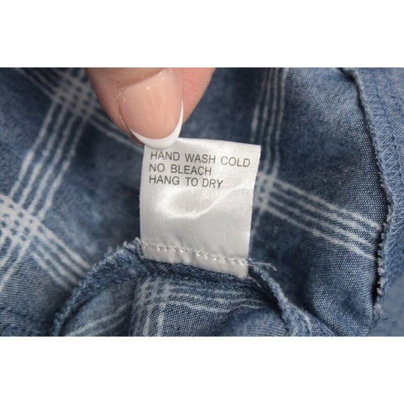 For Her NYC Blouse Top XL High Low Hem Chambray Blue Tie Dyed Plaid Cape-like - Picture 9 of 9